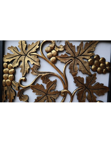 Pannello Quadro in legno Albero della vita olivo oro cornice nera arredo dipinto