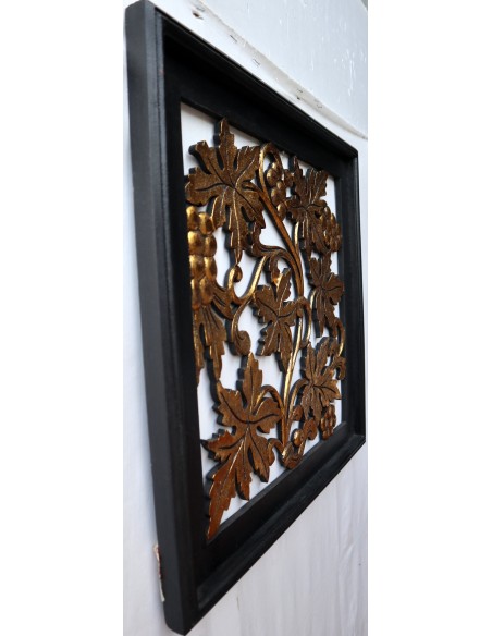 Pannello Quadro in legno Albero della vita olivo oro cornice nera arredo dipinto