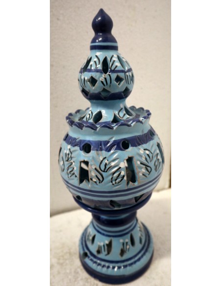 Porta Candela in ceramica smaltata turchese realizzata a mano cm 15x15x32h h