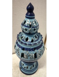 Porta Candela in ceramica smaltata turchese realizzata a... 2
