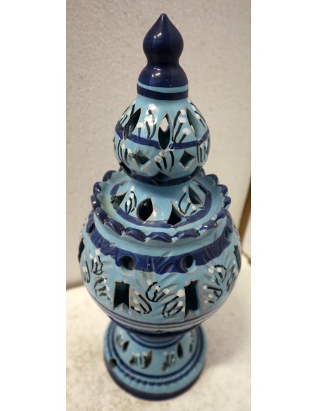 Porta Candela in ceramica smaltata turchese realizzata a mano cm 15x15x32h h