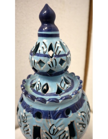 Porta Candela in ceramica smaltata turchese realizzata a mano cm 15x15x32h h