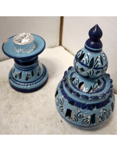 Porta Candela in ceramica smaltata turchese realizzata a mano cm 15x15x32h h