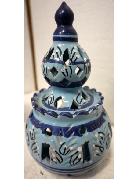 Porta Candela in ceramica smaltata turchese realizzata a mano cm 15x15x32h h
