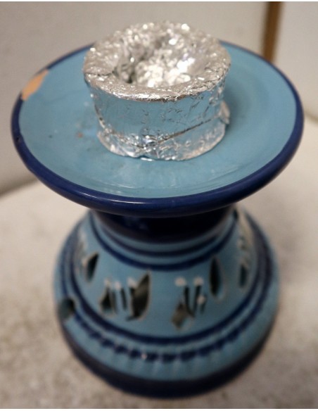 Porta Candela in ceramica smaltata turchese realizzata a mano cm 15x15x32h h