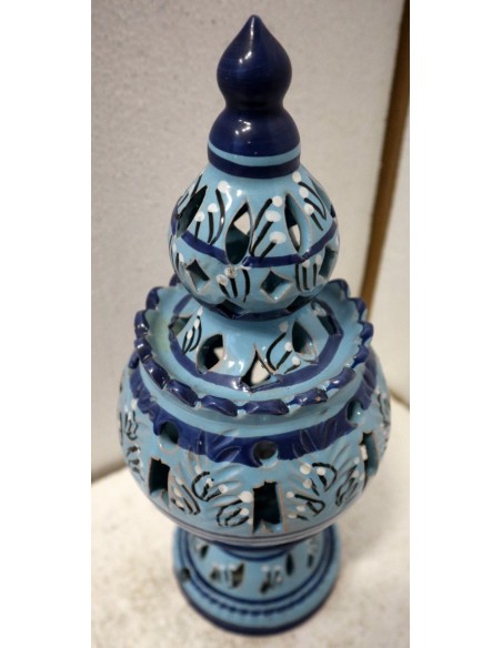 Porta Candela in ceramica smaltata turchese realizzata a mano cm 15x15x32h h