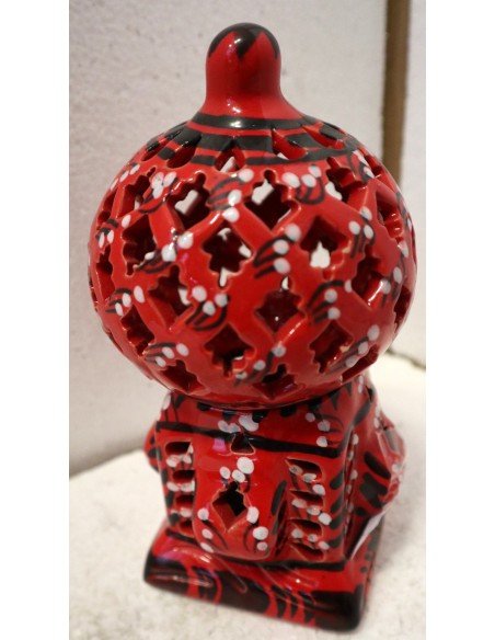 Porta Candela in ceramica smaltata rossa realizzata a mano cm 10x10x20h