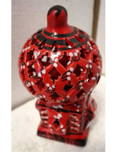 Porta Candela in ceramica smaltata rossa...