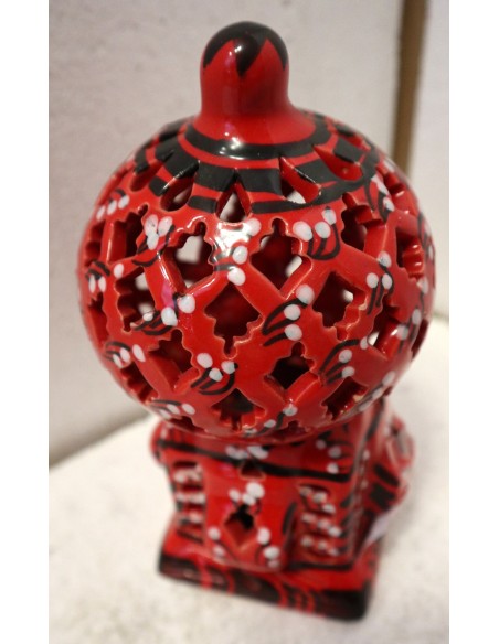 Porta Candela in ceramica smaltata rossa realizzata a mano cm 10x10x20h