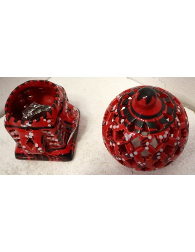 Porta Candela in ceramica smaltata rossa...