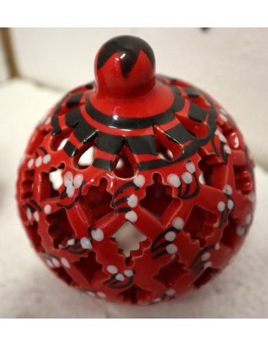 Porta Candela in ceramica smaltata rossa...