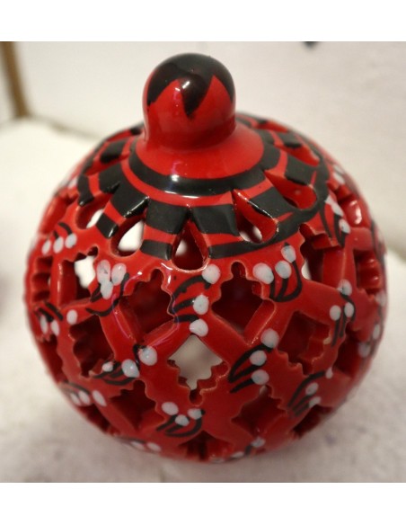 Porta Candela in ceramica smaltata rossa realizzata a mano cm 10x10x20h