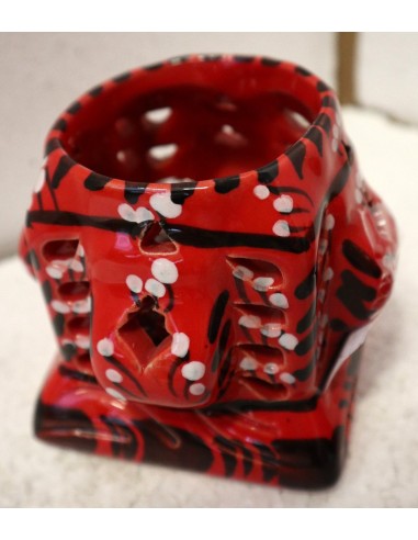 Porta Candela in ceramica smaltata rossa...