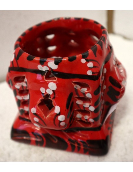 Porta Candela in ceramica smaltata rossa realizzata a mano cm 10x10x20h