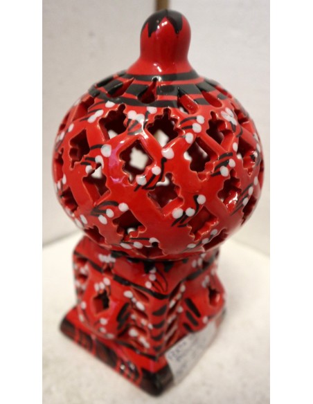Porta Candela in ceramica smaltata rossa realizzata a mano cm 10x10x20h