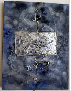 Quadro astratto cm 40x30 grigio blu con simbologia...