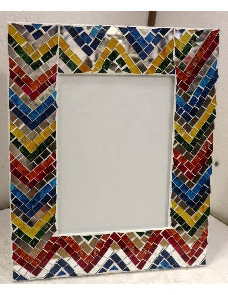 PORTA FOTO cornice multicolor realizzata in mosaico di vetro colorato cm 30x25
