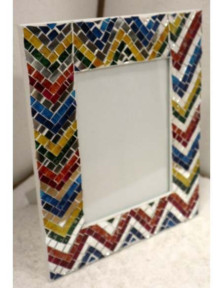PORTA FOTO cornice multicolor realizzata in mosaico di vetro colorato cm 30x25