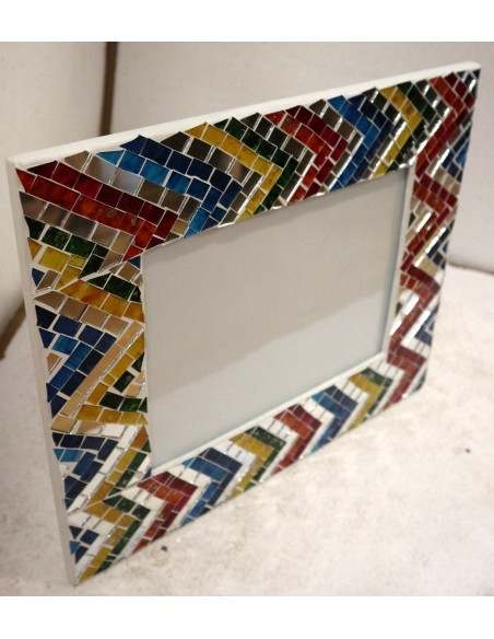 PORTA FOTO cornice multicolor realizzata in mosaico di vetro colorato cm 30x25