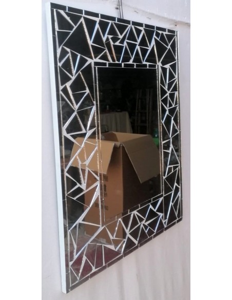 Specchio in legno mosaico di vetro cm 50x40 argento a rombi