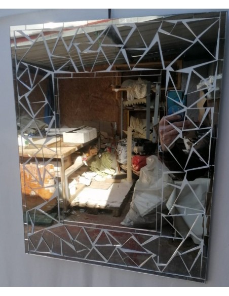 Specchio in legno mosaico di vetro cm 50x40 argento a rombi