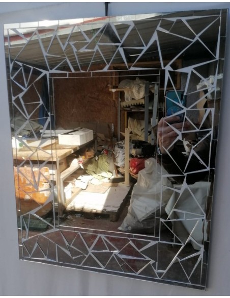 Specchio in legno mosaico di vetro cm 50x40 argento a rombi