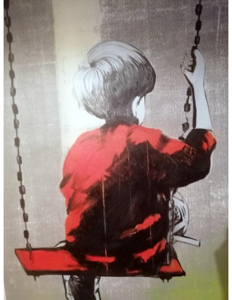 Quadro Bimbo su altalena Pop cm 120x90 testata letto pop art moderno arredo