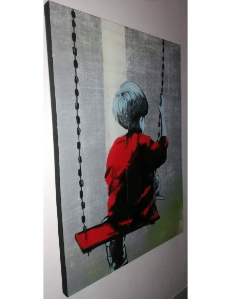 Quadro Bimbo su altalena Pop cm 120x90 testata letto pop art moderno arredo