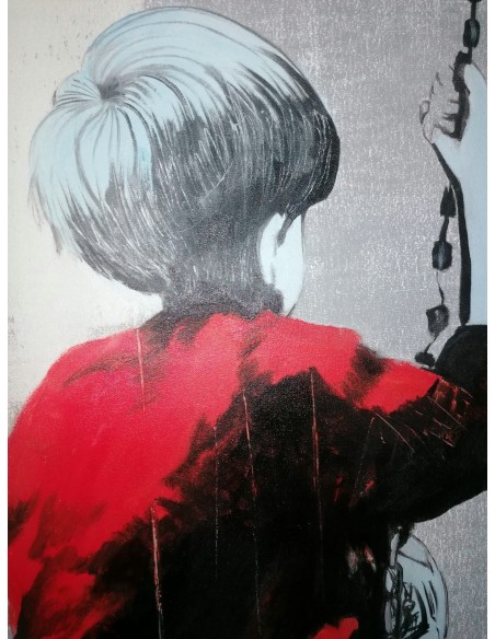 Quadro Bimbo su altalena Pop cm 120x90 testata letto pop art moderno arredo