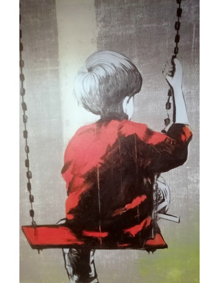 Quadro Bimbo su altalena Pop cm 120x90 testata letto pop art moderno arredo