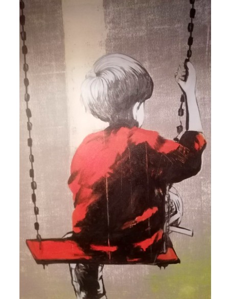 Quadro Bimbo su altalena Pop cm 120x90 testata letto pop art moderno arredo