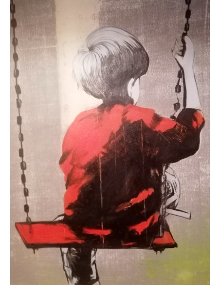 Quadro Bimbo su altalena Pop cm 120x90 testata letto pop art moderno arredo