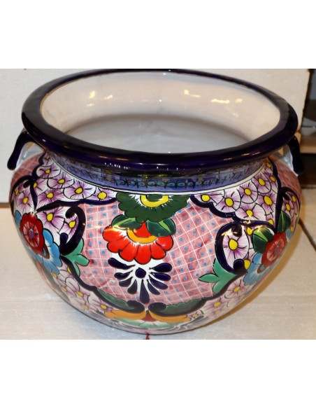 Vaso in ceramica Messicana realizzata e dipinto a mano cm 48x35 floreale rosa