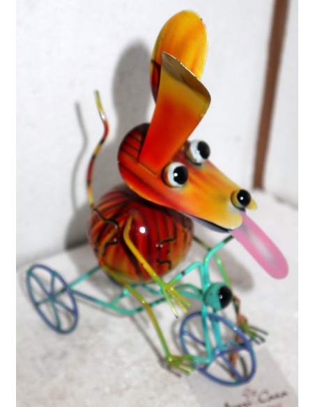 Canino in bicicletta decoro casa in metallo dipinto a mano cane idea regalo