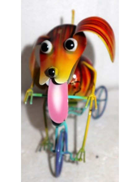 Canino in bicicletta decoro casa in metallo dipinto a mano cane idea regalo