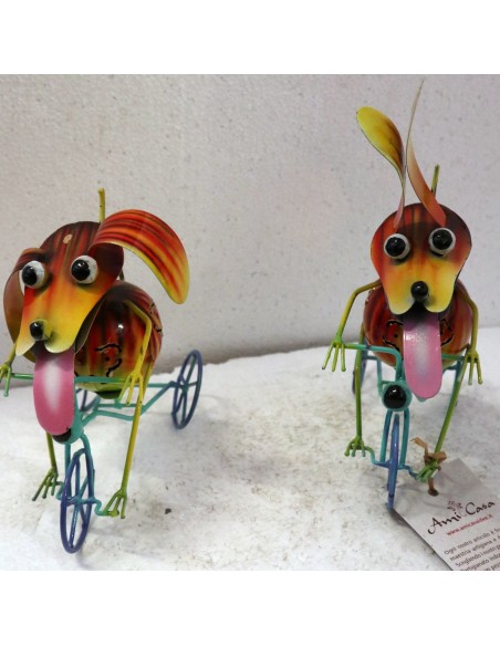 Canino in bicicletta decoro casa in metallo dipinto a mano cane idea regalo