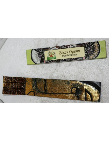 Brucia porta incensi in legno intarsiato volto di Buddha cm 28x5,5 scatola di incensi in omaggio