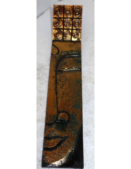 Brucia porta incensi in legno intarsiato volto di Buddha cm 28x5,5 scatola di incensi in omaggio