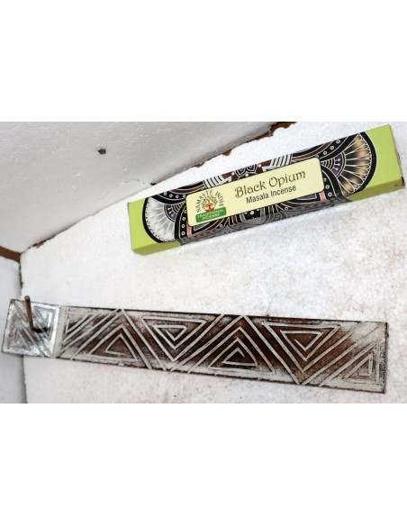 Brucia porta incensi in legno intarsiato triangolo a spirali cm 33x5 scatola di incensi in omaggio