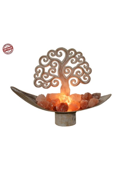 Lampada di sale braciere creato con foglia di cocco "albero della vita" bianca decapata