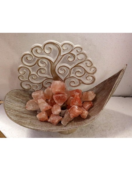 Lampada di sale braciere creato con foglia di cocco "albero della vita" bianca decapata