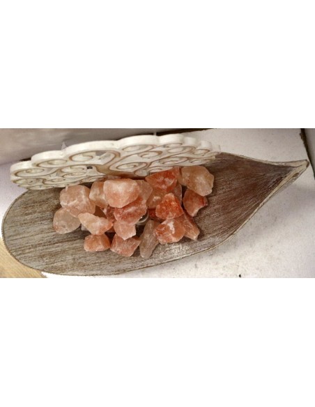 Lampada di sale braciere creato con foglia di cocco "albero della vita" bianca decapata