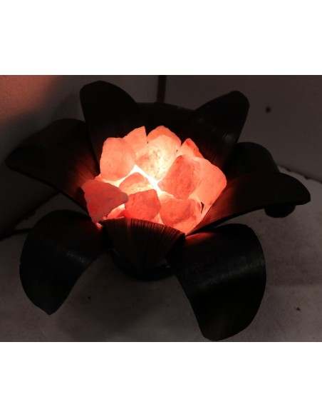 Lampada di sale irripetibile creata in con foglia di cocco a "margherita" nera nero