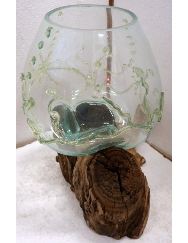 Vaso Indonesiano radice di legno e vetro...