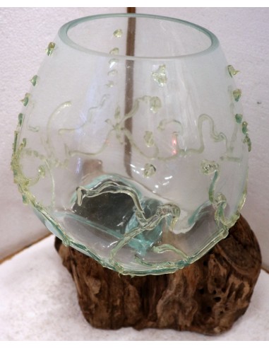 Vaso Indonesiano radice di legno e vetro...