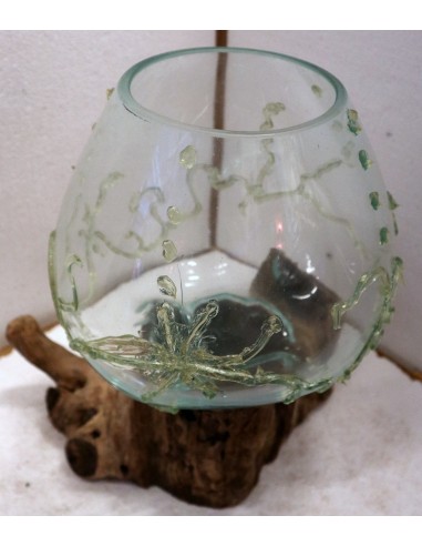 Vaso Indonesiano radice di legno e vetro...