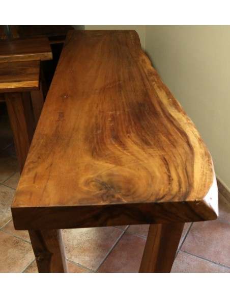 Piano in legno top massello suar o noce indiano per bagno cm 220x50/56x8h con gambe