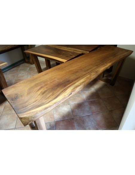 Piano in legno top massello suar o noce indiano per bagno cm 220x50/56x8h con gambe