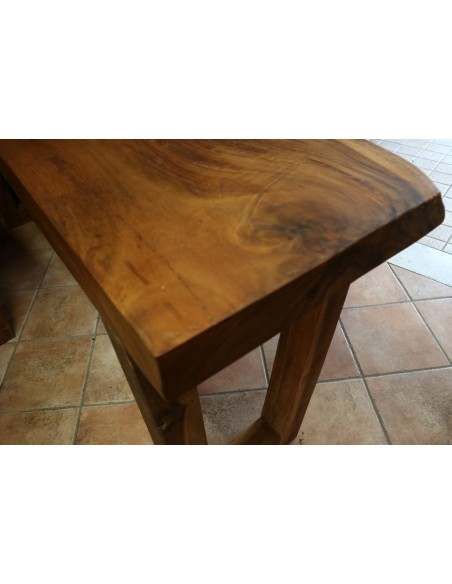 Piano in legno top massello suar o noce indiano per bagno cm 220x50/56x8h con gambe