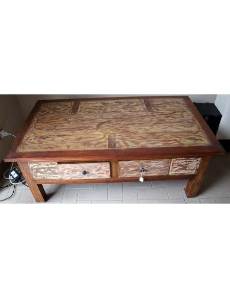 Tavolino da caffè o fumo in legno riciclato dalle imbarcazioni Indonesiane tavolo 120x70x45h